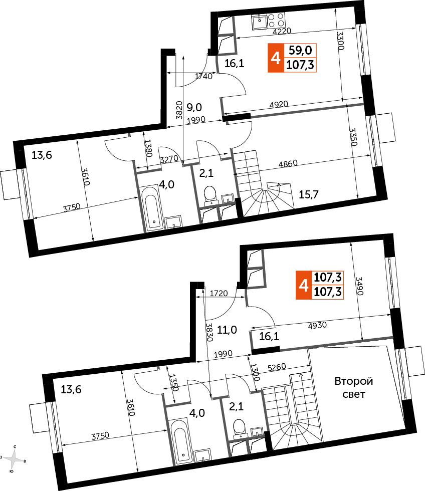 2-комнатная квартира в ЖК UP-квартал Римский на 11 этаже в 17 секции. Сдача в 3 кв. 2023 г.
