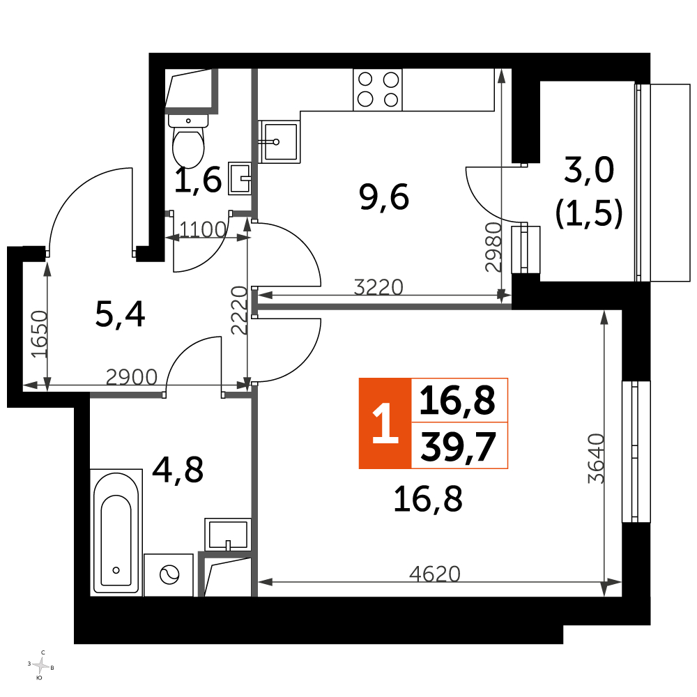 1-комнатная квартира с отделкой в ЖК UP-квартал Римский на 1 этаже в 14 секции. Сдача в 3 кв. 2023 г.