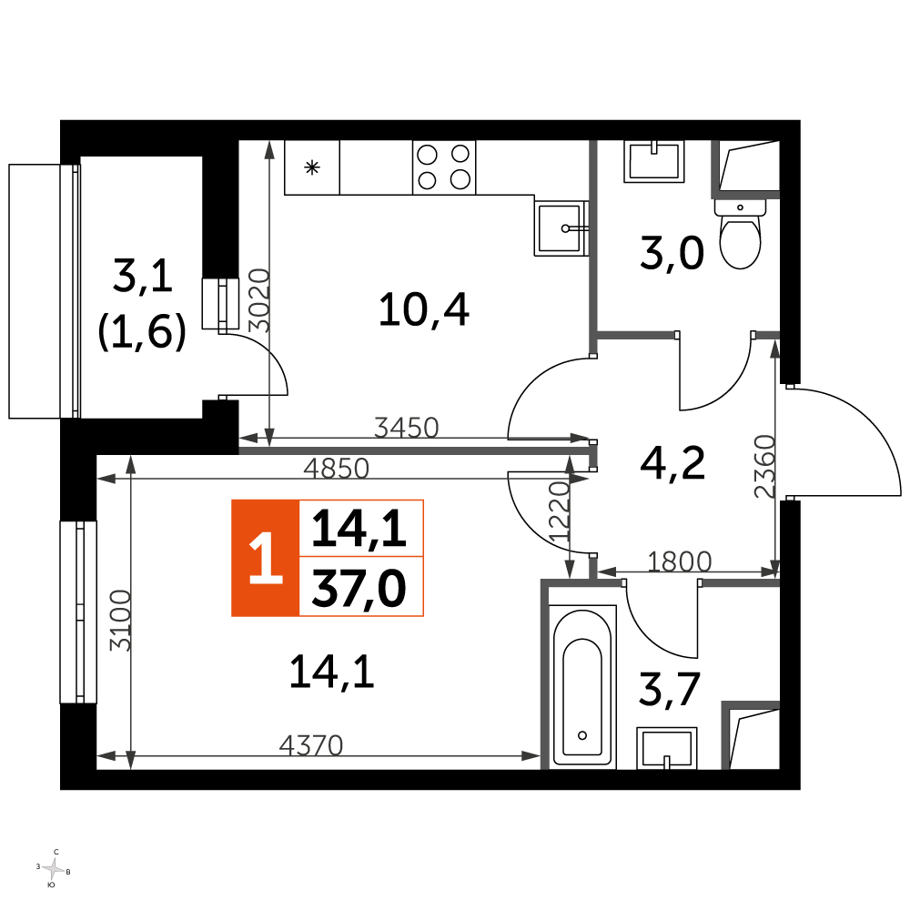 1-комнатная квартира с отделкой в ЖК UP-квартал Римский на 1 этаже в 14 секции. Сдача в 3 кв. 2023 г.