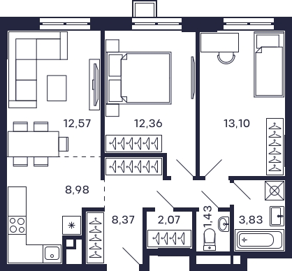 1-комнатная квартира (Студия) с отделкой в ЖК Новые Ватутинки. Центральный на 11 этаже в 7 секции. Сдача в 1 кв. 2024 г.