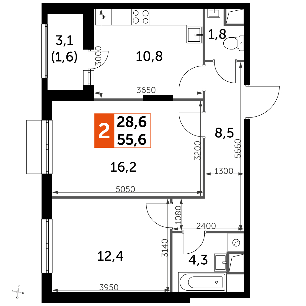 2-комнатная квартира с отделкой в ЖК Академика Павлова на 5 этаже в 4 секции. Сдача в 2 кв. 2024 г.
