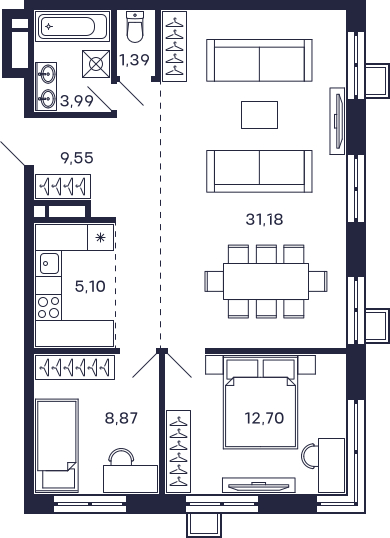 1-комнатная квартира (Студия) в ЖК VESNA на 11 этаже в 1 секции. Сдача в 4 кв. 2022 г.