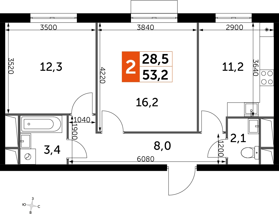 1-комнатная квартира с отделкой в ЖК Скандинавия на 12 этаже в 2 секции. Сдача в 2 кв. 2025 г.