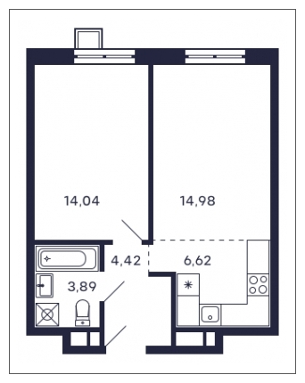 1-комнатная квартира в ЖК Жилой микрорайон Одинбург на 13 этаже в 3 секции. Сдача в 2 кв. 2025 г.