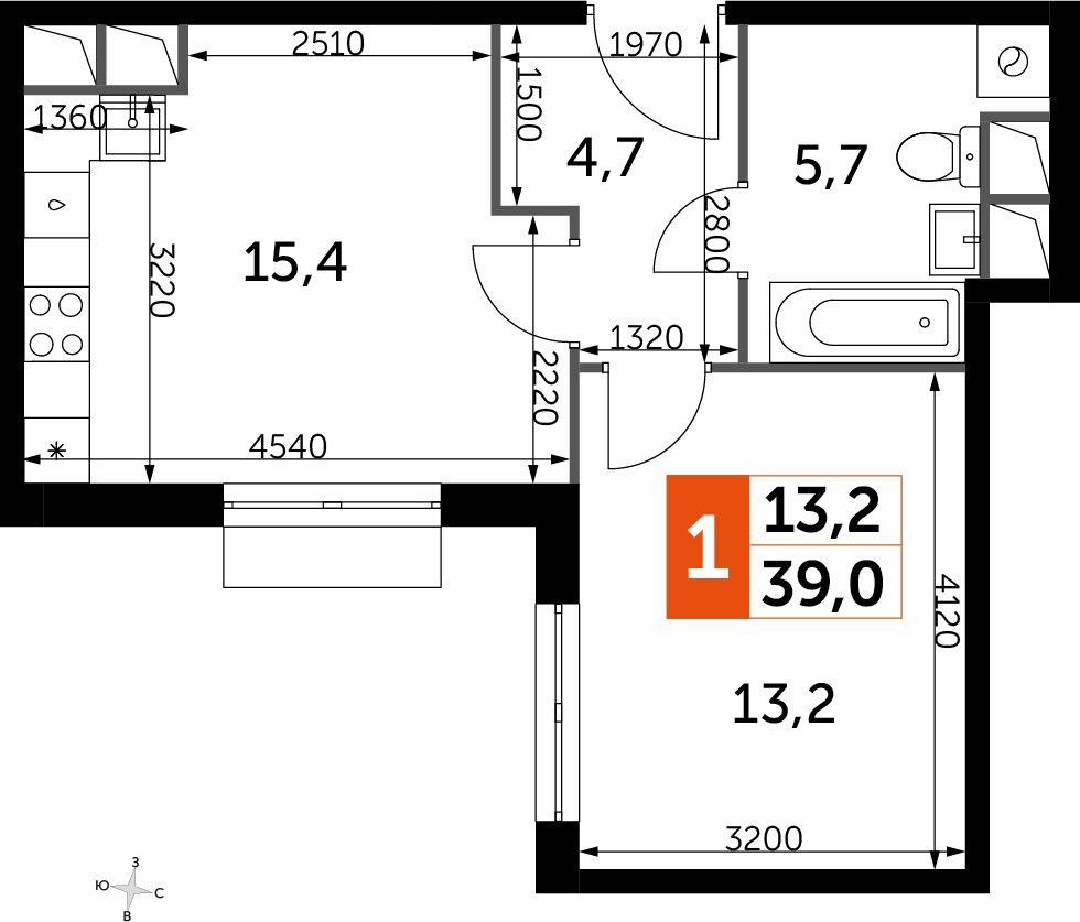 1-комнатная квартира (Студия) с отделкой в ЖК Мещерский лес на 4 этаже в 1 секции. Сдача в 2 кв. 2023 г.