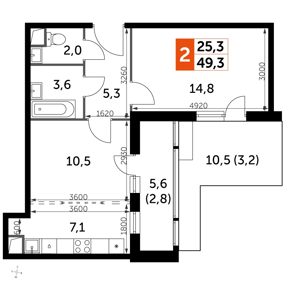 2-комнатная квартира с отделкой в ЖК Скандинавия на 13 этаже в 2 секции. Сдача в 2 кв. 2025 г.