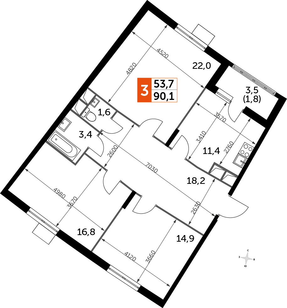 1-комнатная квартира в ЖК UP-квартал Римский на 13 этаже в 1 секции. Сдача в 3 кв. 2023 г.