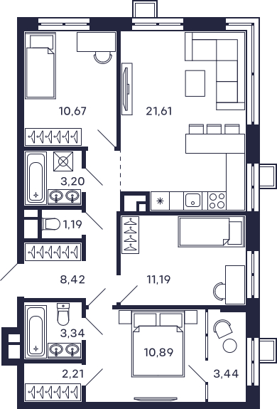 2-комнатная квартира в ЖК VESNA на 11 этаже в 1 секции. Сдача в 4 кв. 2022 г.