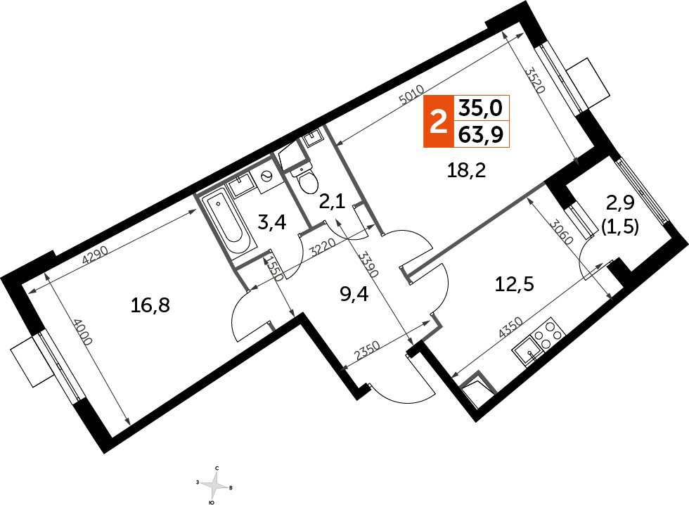 4-комнатная квартира с отделкой в ЖК UP-квартал Римский на 14 этаже в 25 секции. Сдача в 3 кв. 2023 г.