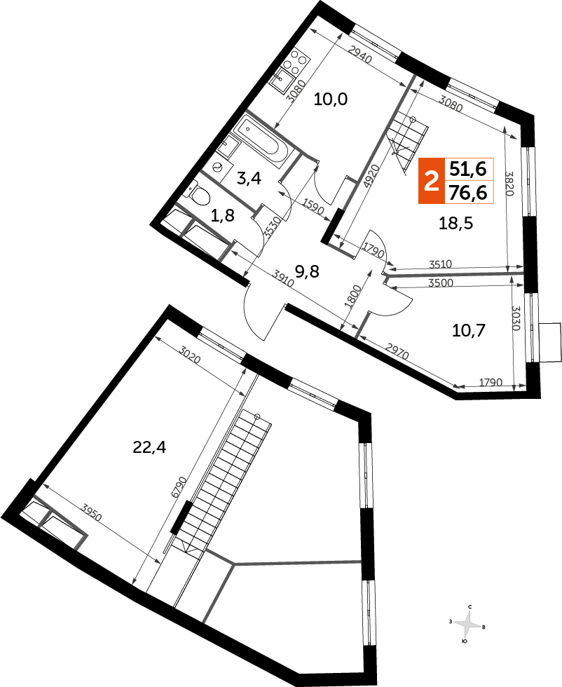 1-комнатная квартира в ЖК UP-квартал Римский на 3 этаже в 19 секции. Сдача в 3 кв. 2023 г.