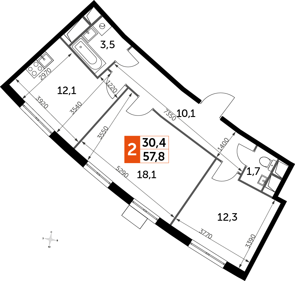 1-комнатная квартира в ЖК UP-квартал Римский на 5 этаже в 19 секции. Сдача в 3 кв. 2023 г.