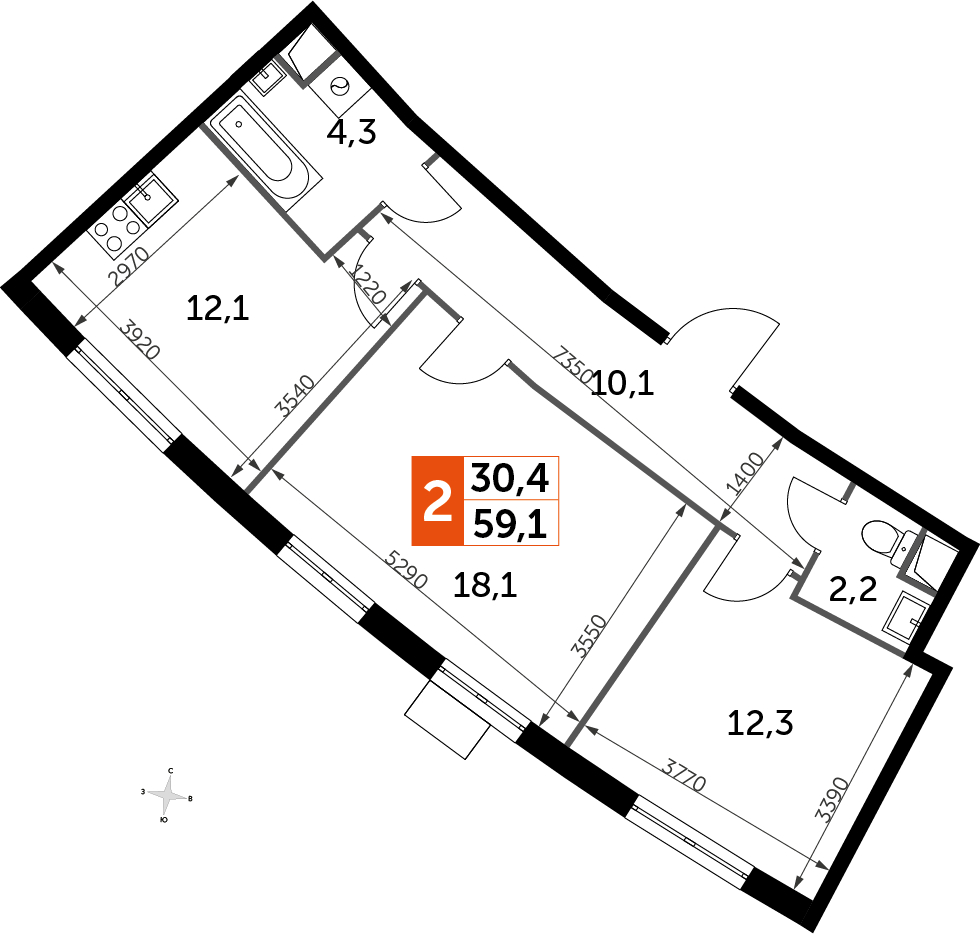 2-комнатная квартира в ЖК UP-квартал Римский на 16 этаже в 9 секции. Сдача в 3 кв. 2023 г.