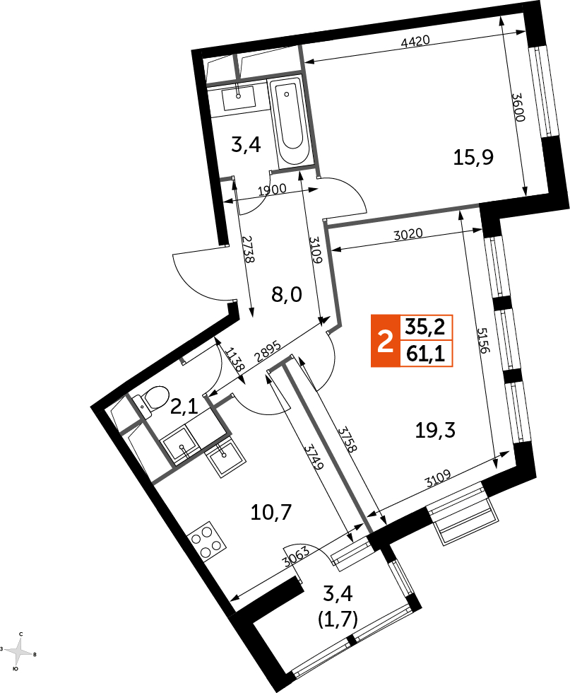 1-комнатная квартира с отделкой в ЖК UP-квартал Римский на 1 этаже в 10 секции. Сдача в 3 кв. 2023 г.