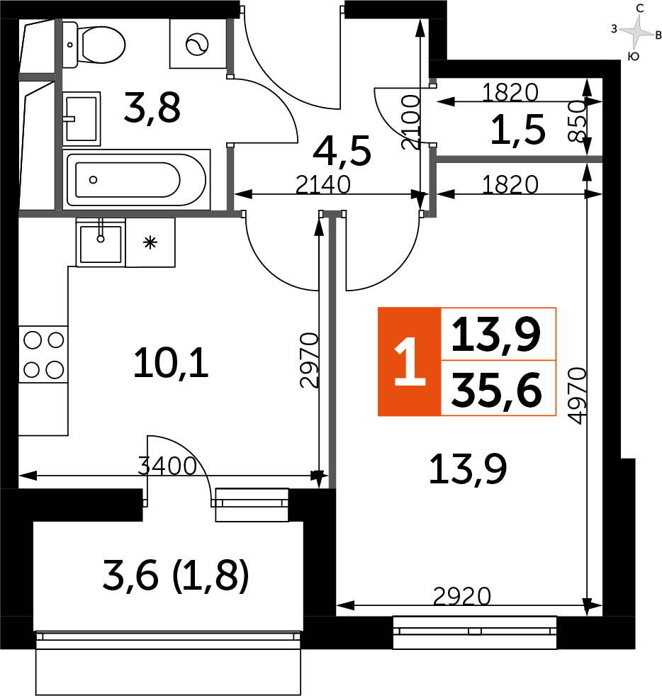 1-комнатная квартира с отделкой в ЖК UP-квартал Римский на 3 этаже в 10 секции. Сдача в 3 кв. 2023 г.