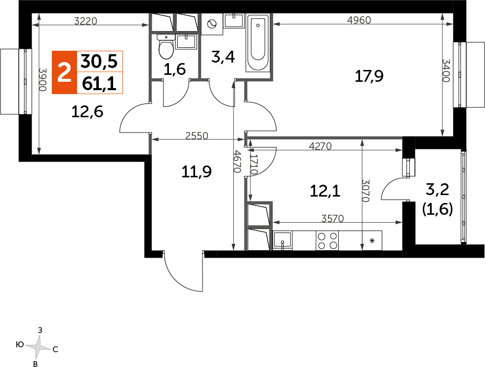 2-комнатная квартира с отделкой в ЖК Академика Павлова на 26 этаже в 2 секции. Сдача в 2 кв. 2024 г.