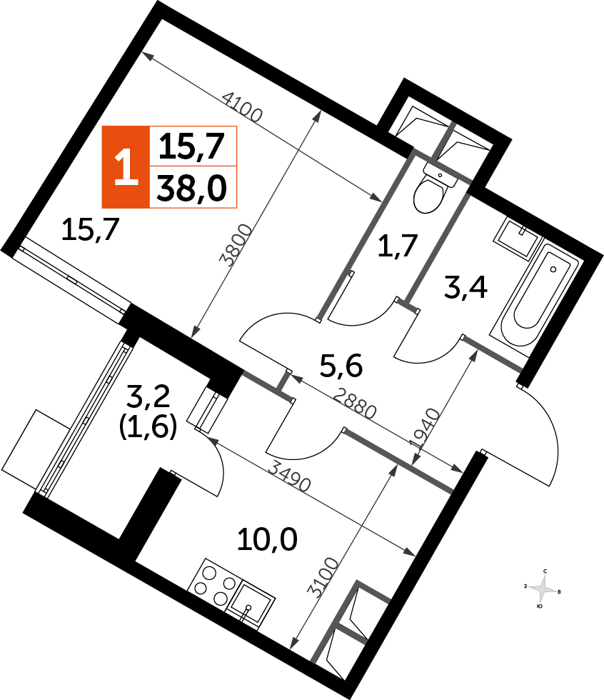 1-комнатная квартира с отделкой в ЖК UP-квартал Римский на 5 этаже в 24 секции. Сдача в 3 кв. 2023 г.