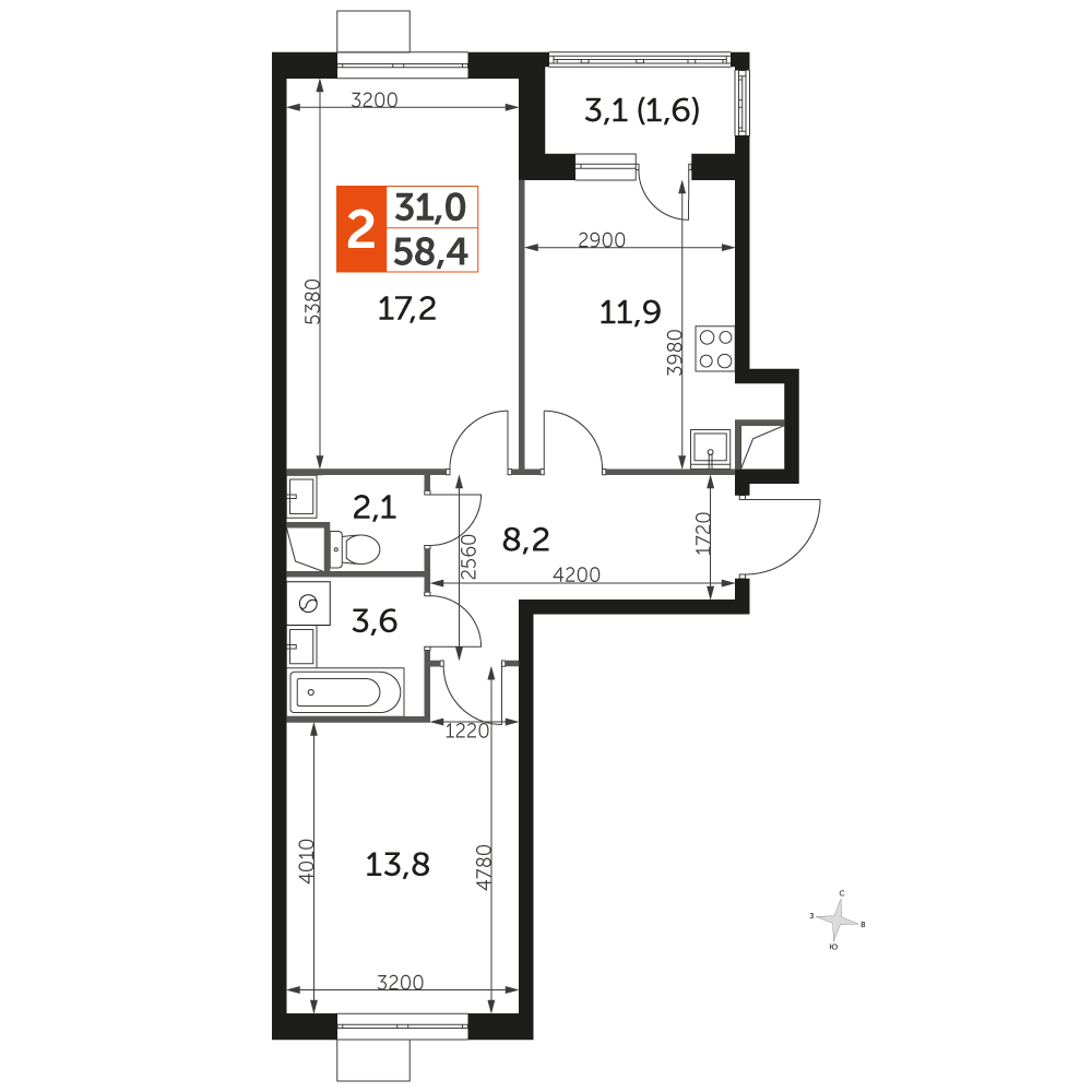 4-комнатная квартира с отделкой в ЖК Вавилов Дом на 4 этаже в 2 секции. Сдача в 3 кв. 2019 г.