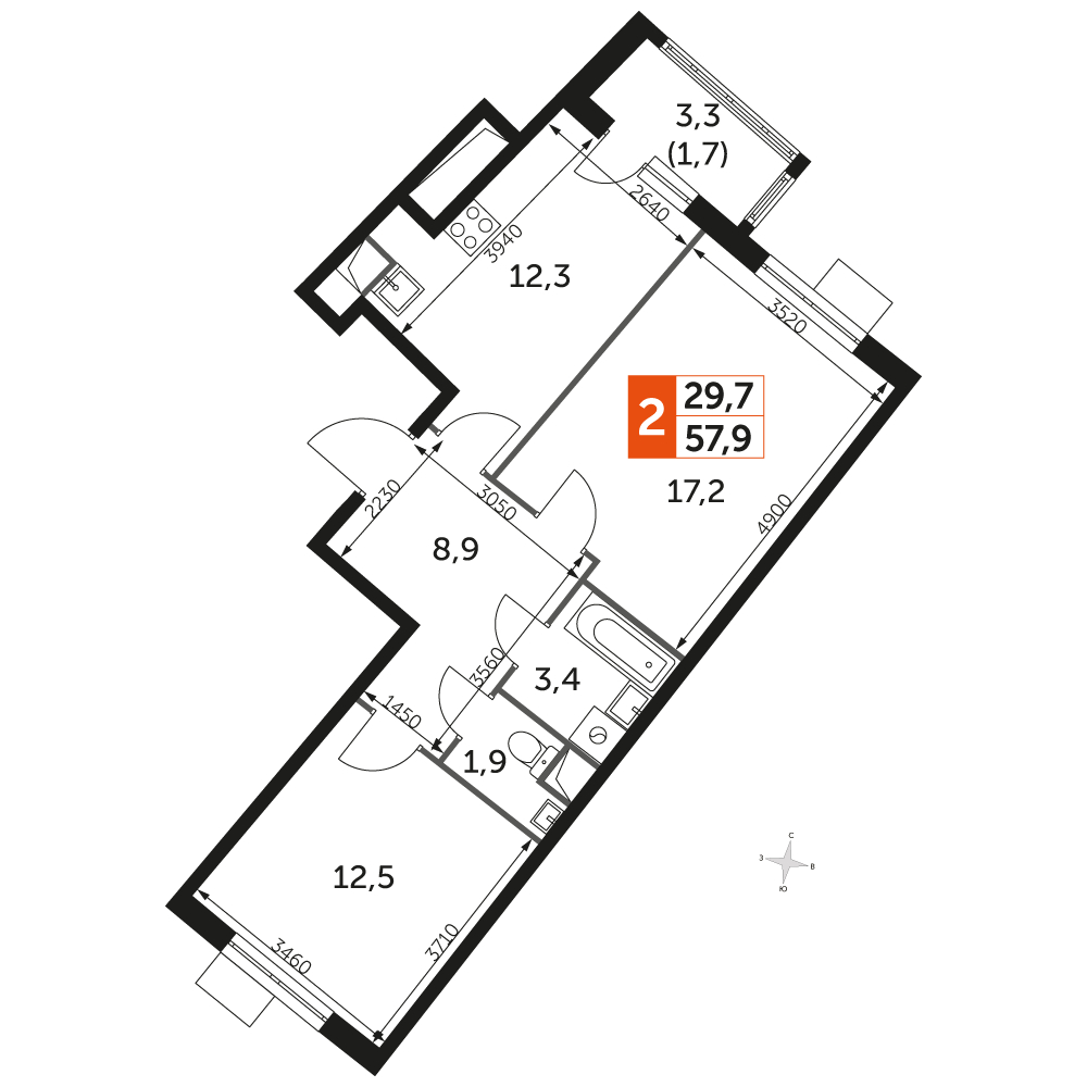 1-комнатная квартира с отделкой в ЖК Эко Бунино на 7 этаже в 8 секции. Сдача в 1 кв. 2025 г.