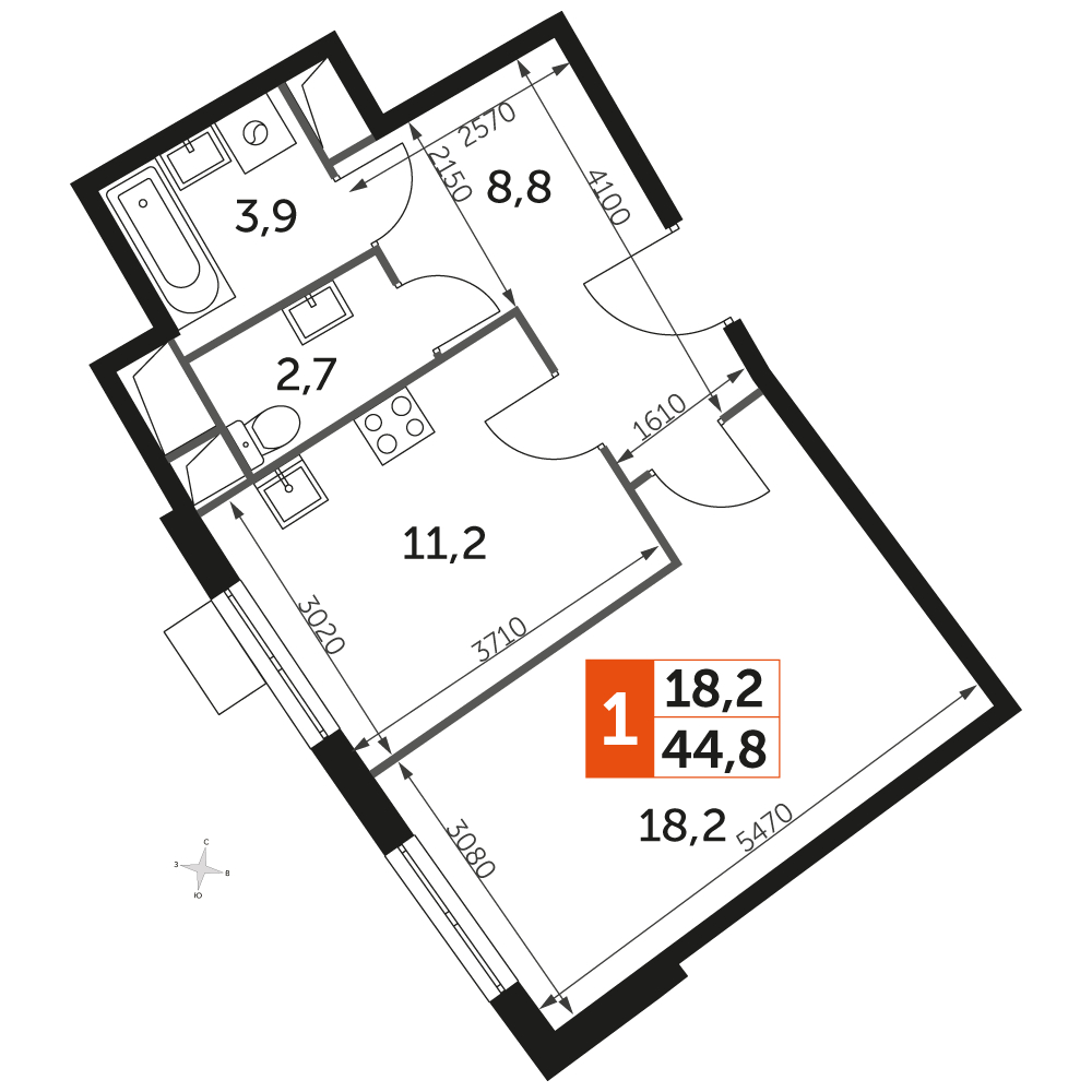 2-комнатная квартира с отделкой в ЖК UP-квартал Римский на 3 этаже в 23 секции. Сдача в 3 кв. 2023 г.
