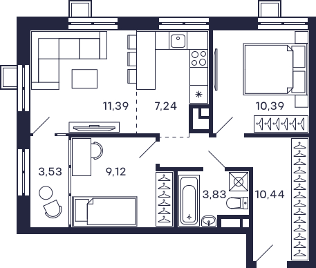 1-комнатная квартира (Студия) в ЖК Жилой микрорайон Одинбург на 5 этаже в 2 секции. Сдача в 2 кв. 2025 г.