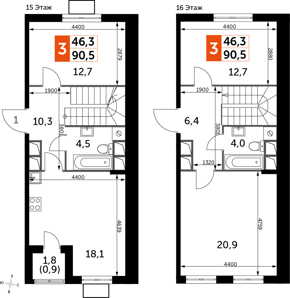 1-комнатная квартира (Студия) в ЖК Скандинавия на 2 этаже в 2 секции. Сдача в 4 кв. 2024 г.