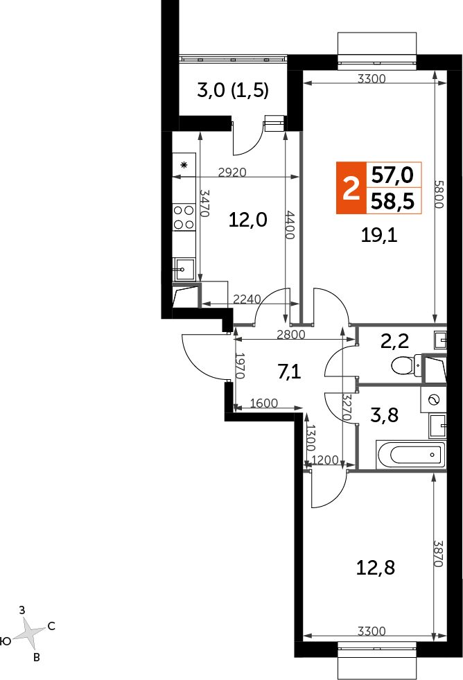1-комнатная квартира в ЖК UP-квартал Римский на 8 этаже в 12 секции. Сдача в 3 кв. 2023 г.
