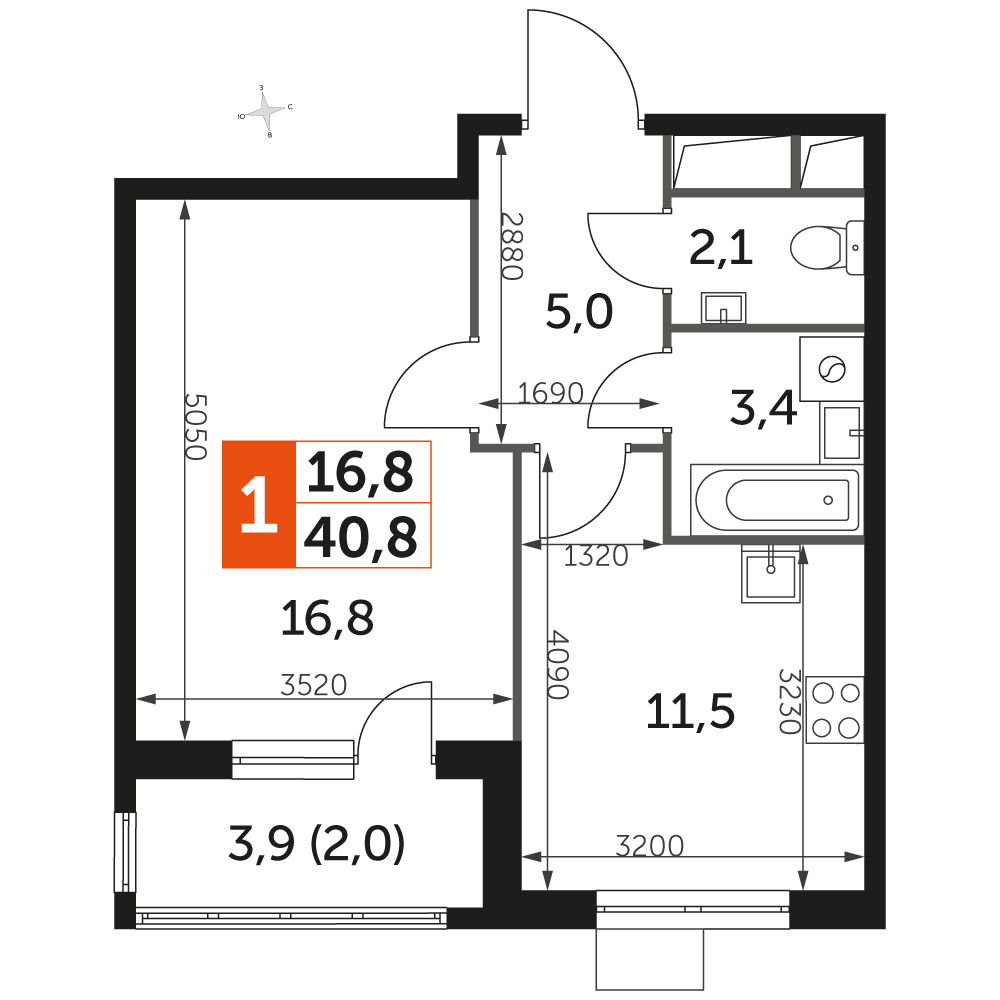 1-комнатная квартира в ЖК UP-квартал Римский на 12 этаже в 12 секции. Сдача в 3 кв. 2023 г.