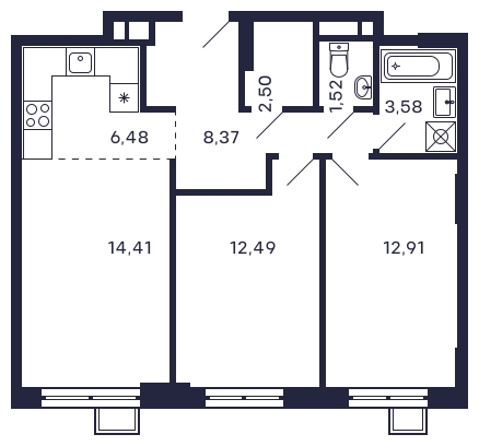 1-комнатная квартира (Студия) с отделкой в ЖК Новые Ватутинки. Центральный на 6 этаже в 7 секции. Сдача в 1 кв. 2024 г.