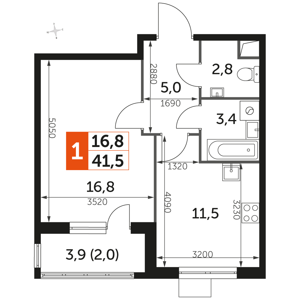 1-комнатная квартира с отделкой в ЖК Эко Бунино на 9 этаже в 2 секции. Сдача в 1 кв. 2025 г.