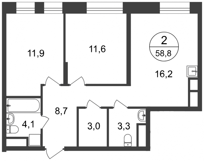 2-комнатная квартира в ЖК Эко Бунино на 14 этаже в 5 секции. Сдача в 1 кв. 2025 г.