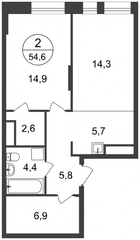 2-комнатная квартира в ЖК UP-квартал Римский на 7 этаже в 17 секции. Сдача в 3 кв. 2023 г.