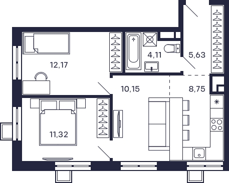 1-комнатная квартира в ЖК Квартал Тетрис на 16 этаже в 1 секции. Сдача в 2 кв. 2025 г.