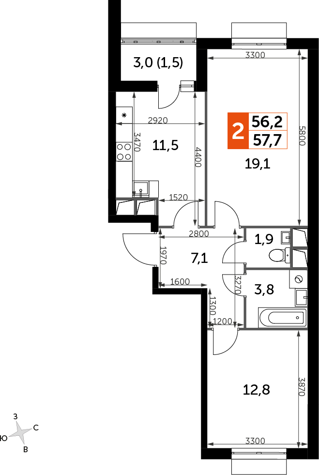2-комнатная квартира с отделкой в ЖК Академика Павлова на 32 этаже в 3 секции. Сдача в 2 кв. 2024 г.