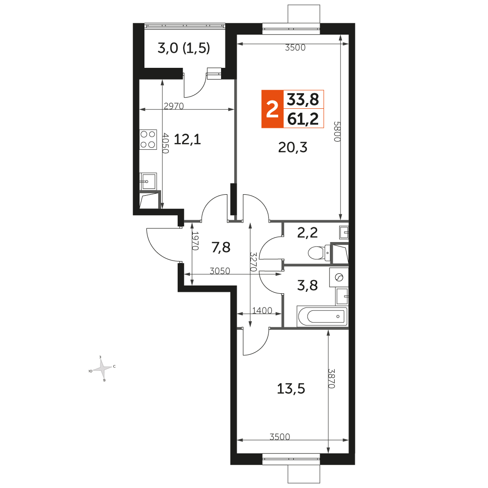 1-комнатная квартира с отделкой в ЖК Эко Бунино на 8 этаже в 2 секции. Сдача в 4 кв. 2025 г.
