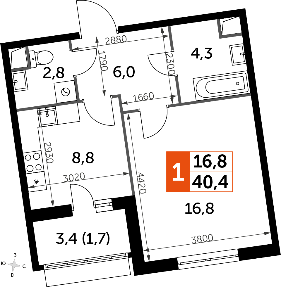 4-комнатная квартира в ЖК Скандинавия на 4 этаже в 3 секции. Сдача в 4 кв. 2024 г.