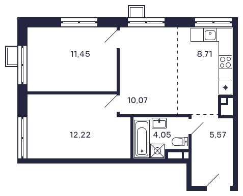 2-комнатная квартира в ЖК VESNA на 7 этаже в 1 секции. Сдача в 4 кв. 2022 г.