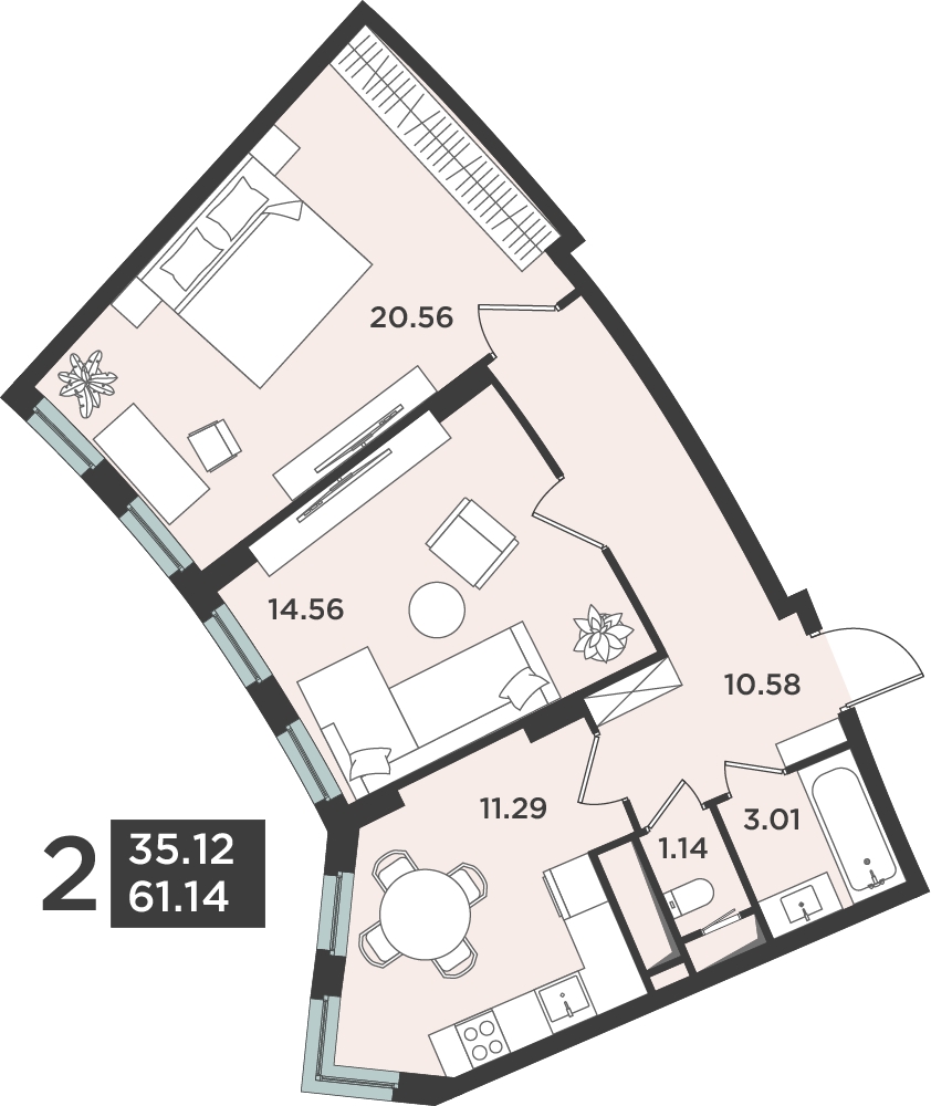 1-комнатная квартира с отделкой в ЖК Эко Бунино на 13 этаже в 2 секции. Сдача в 4 кв. 2025 г.