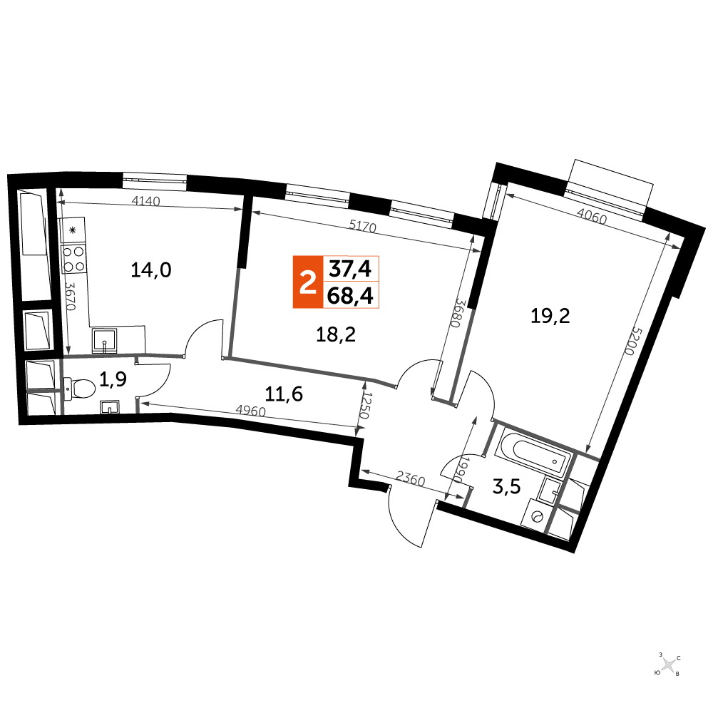 1-комнатная квартира с отделкой в ЖК Квартал Новые Котельники на 6 этаже в 3 секции. Сдача в 2 кв. 2023 г.