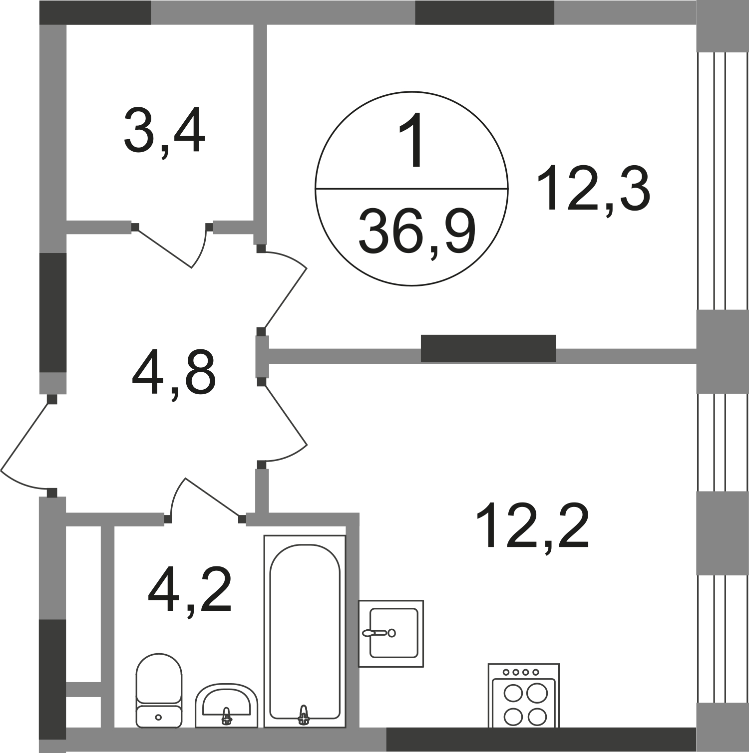 2-комнатная квартира с отделкой в ЖК Эко Бунино на 6 этаже в 8 секции. Сдача в 1 кв. 2025 г.