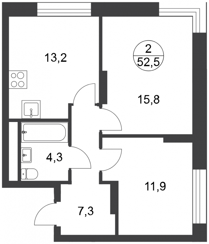 2-комнатная квартира в ЖК Город-парк Первый Московский на 21 этаже в 2 секции. Сдача в 2 кв. 2025 г.