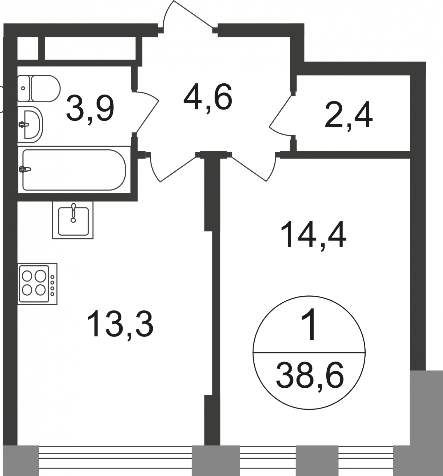 2-комнатная квартира в ЖК Эко Бунино на 9 этаже в 3 секции. Сдача в 1 кв. 2025 г.