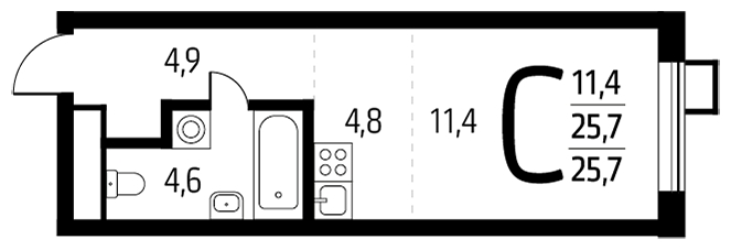 2-комнатная квартира в ЖК VESNA на 4 этаже в 1 секции. Сдача в 4 кв. 2022 г.