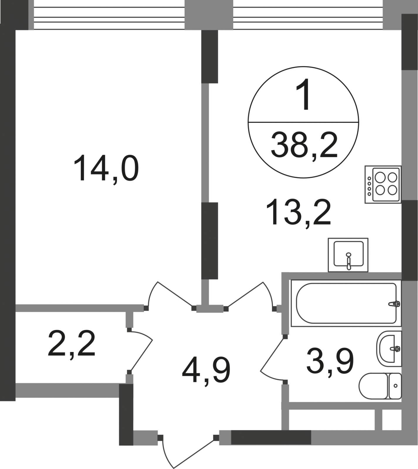 1-комнатная квартира в ЖК Город-парк Первый Московский на 13 этаже в 3 секции. Сдача в 2 кв. 2025 г.
