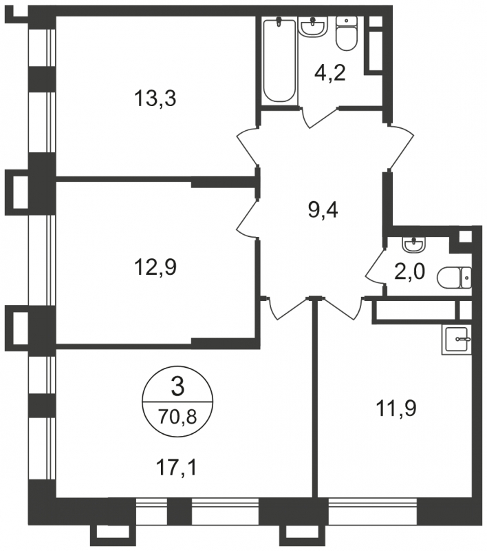 2-комнатная квартира в ЖК Эко Бунино на 5 этаже в 1 секции. Сдача в 1 кв. 2025 г.
