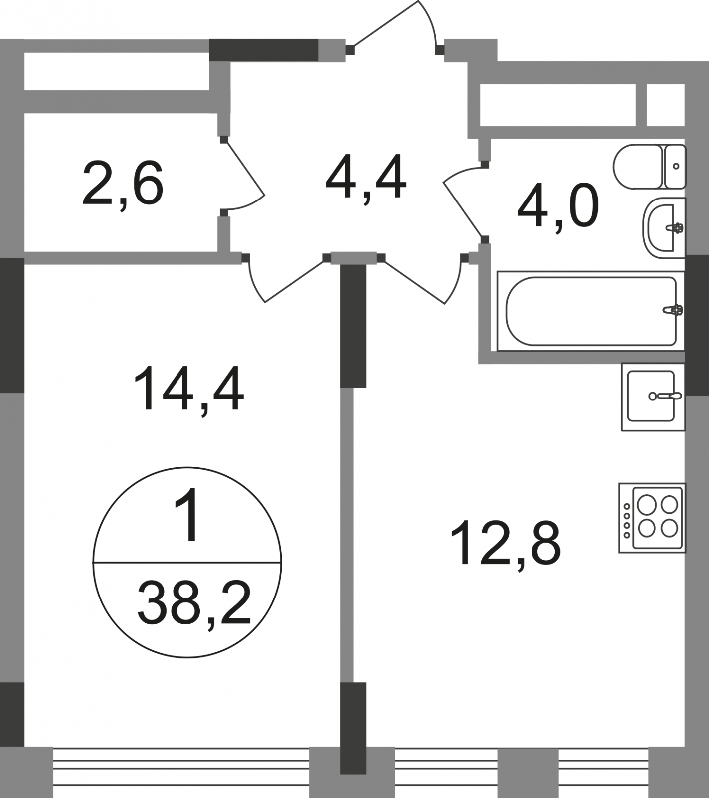 1-комнатная квартира в ЖК Город-парк Первый Московский на 15 этаже в 4 секции. Сдача в 2 кв. 2025 г.