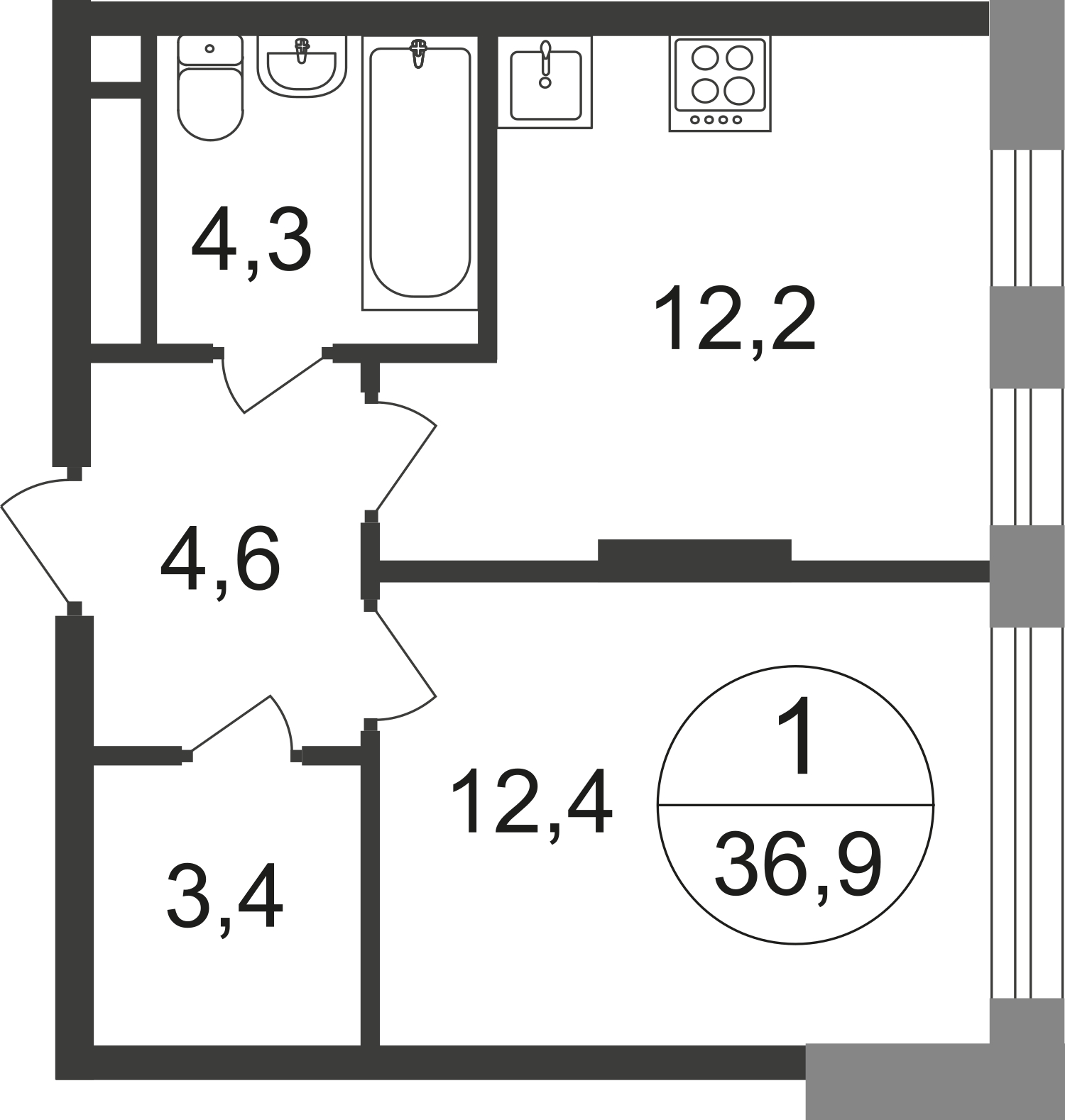1-комнатная квартира в ЖК Город-парк Первый Московский на 13 этаже в 6 секции. Сдача в 2 кв. 2025 г.