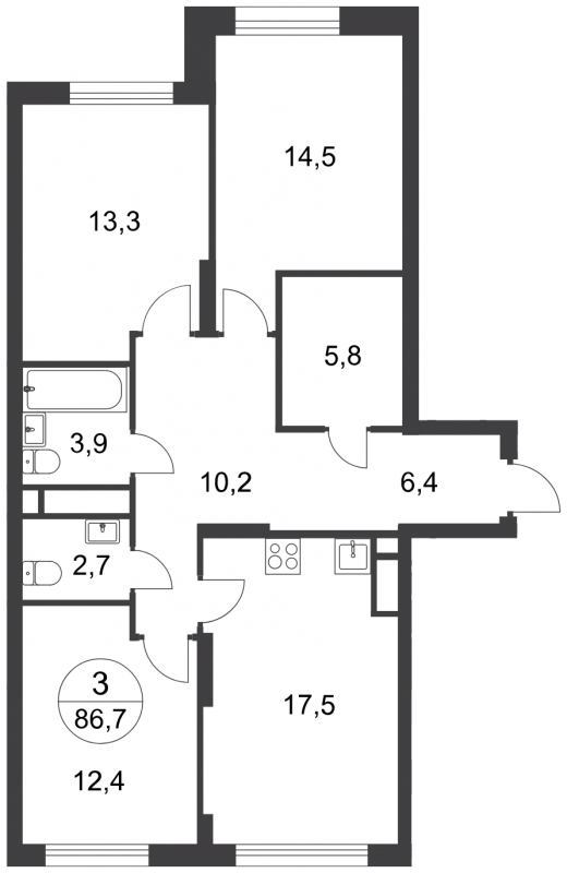 1-комнатная квартира с отделкой в ЖК Эко Бунино на 3 этаже в 5 секции. Сдача в 4 кв. 2025 г.