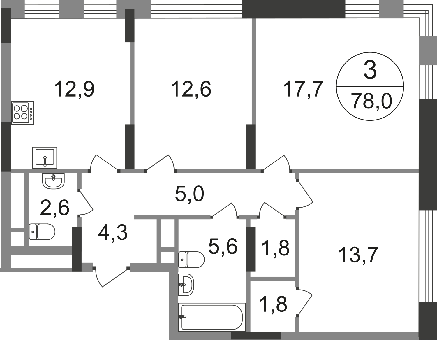 1-комнатная квартира с отделкой в ЖК Эко Бунино на 3 этаже в 4 секции. Сдача в 4 кв. 2025 г.