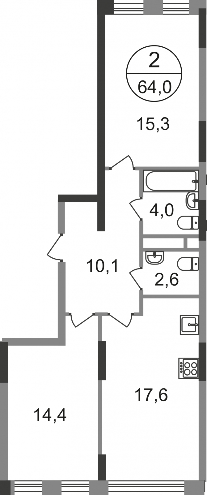 2-комнатная квартира в ЖК Город-парк Первый Московский на 21 этаже в 3 секции. Сдача в 2 кв. 2025 г.