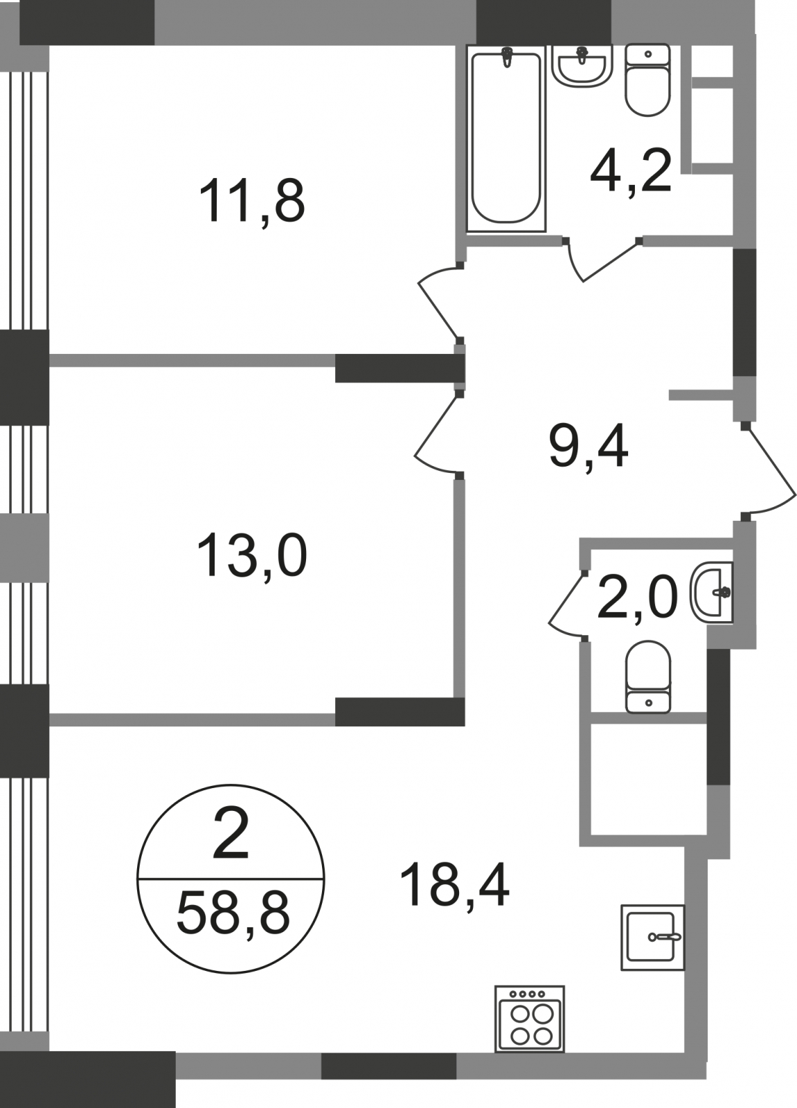 2-комнатная квартира в ЖК Город-парк Первый Московский на 20 этаже в 2 секции. Сдача в 2 кв. 2025 г.